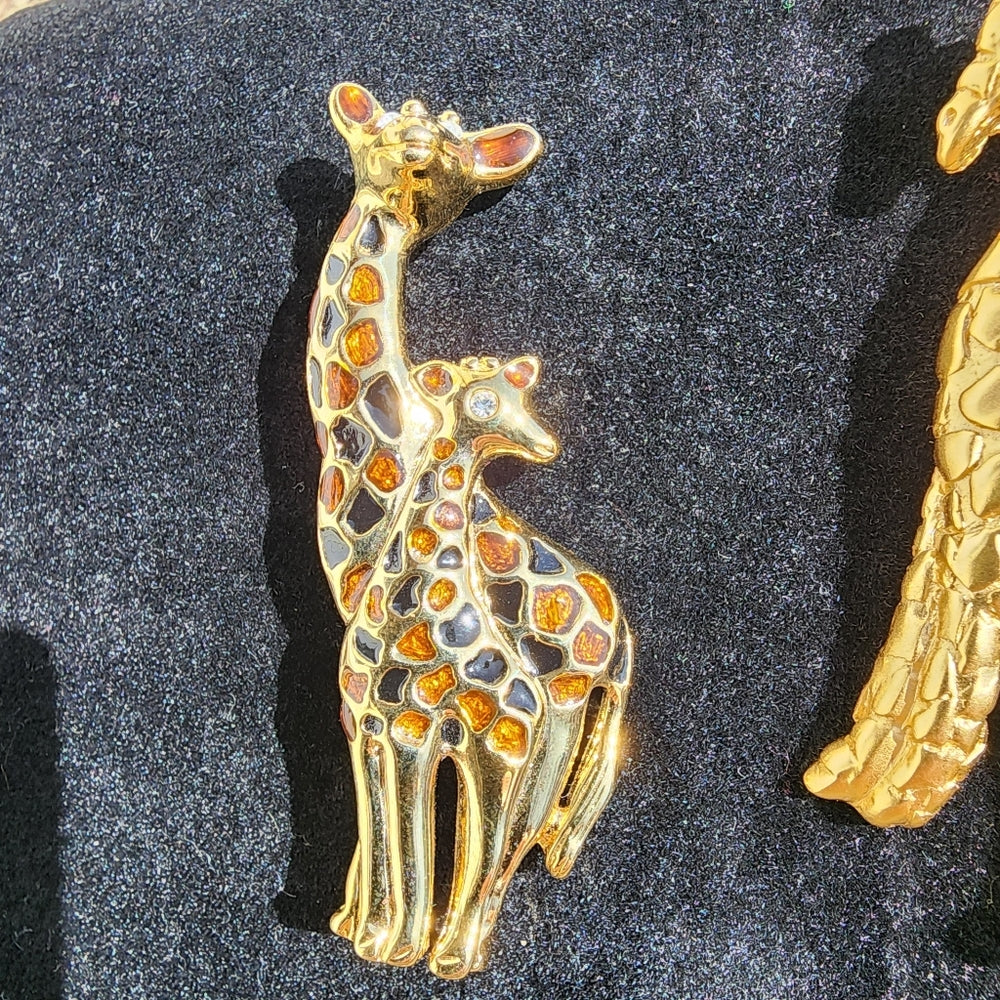 SALE Costume jewelry lot of two animal giraffe brooches Gold tone