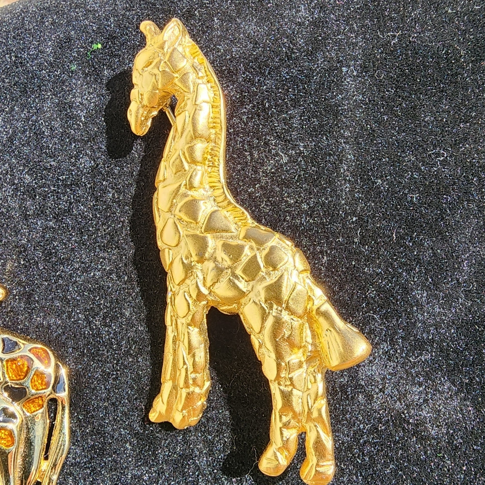 SALE Costume jewelry lot of two animal giraffe brooches Gold tone