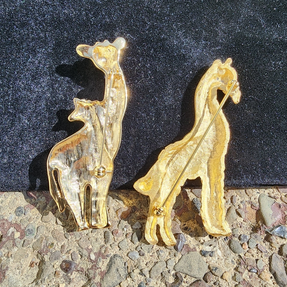 SALE Costume jewelry lot of two animal giraffe brooches Gold tone
