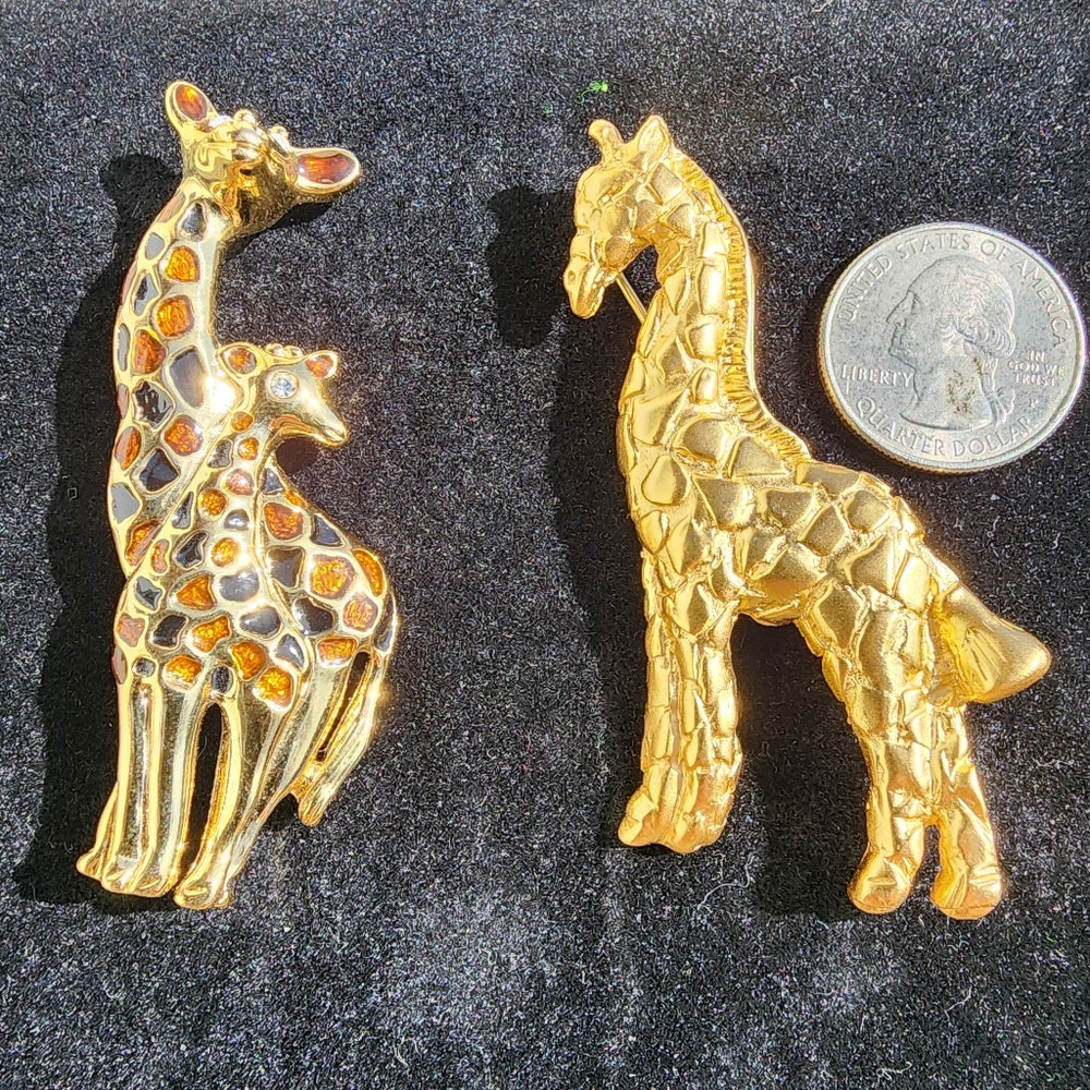 SALE Costume jewelry lot of two animal giraffe brooches Gold tone