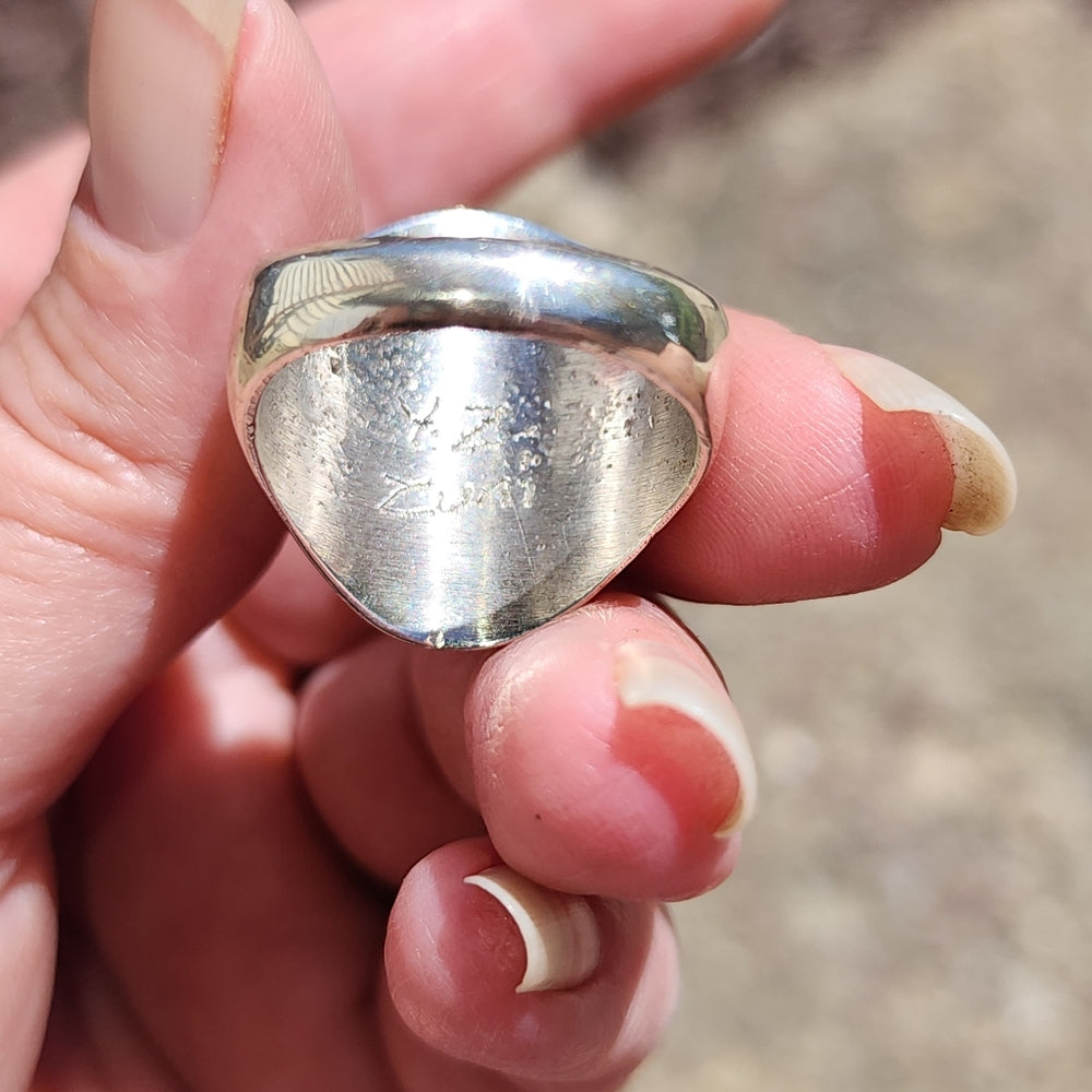Sterling silver native americartist signed YZ Zuni chunky inlay ring siz…