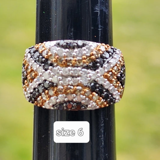 Sterling silver ring with champagne Cognac and white diamond 1.50ct size 6