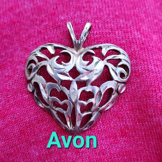 Vintage Avon sterling silver filigree open work heart pendant