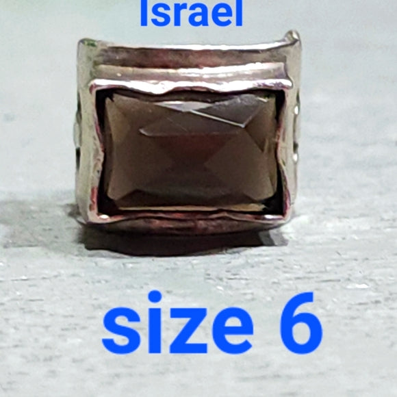 Vintage Sterling silver smoky quartz modernistic Israel ring size 6