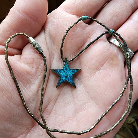 Sterling silver liquid silver necklace turquoise star Native American