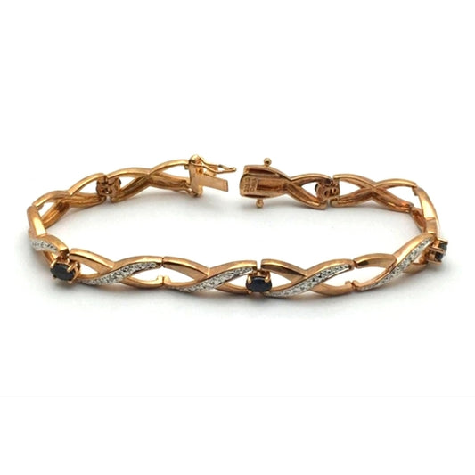 Sterling silver jewelry gold vermeil bracelet with blue stones size 7.5