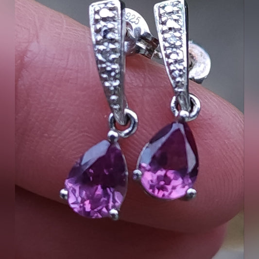 Petite sterling sterling silver earrings with pik purple stones