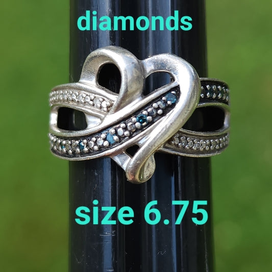 Sterling silver heart ring wedding promise with diamonds size 6.75