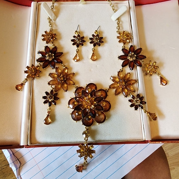Floral Rhinestone necklace and earring set