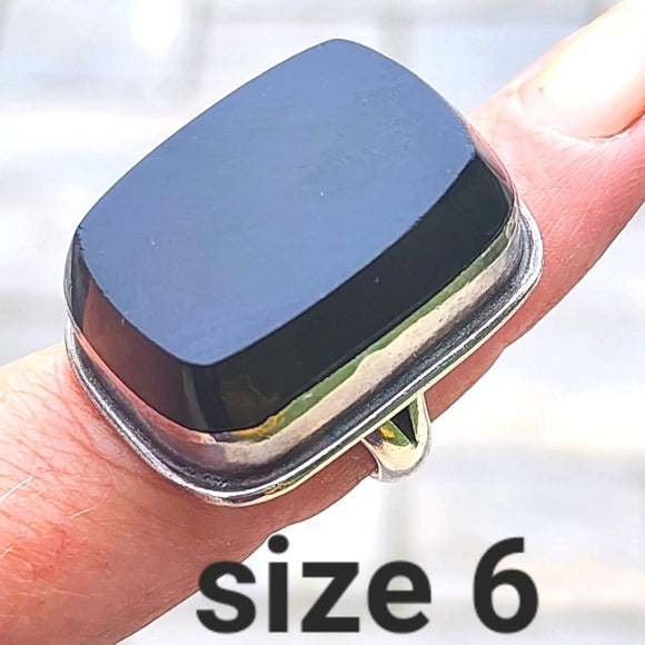 Huge sterling silver statement ring black onyx made in Mexico size 6