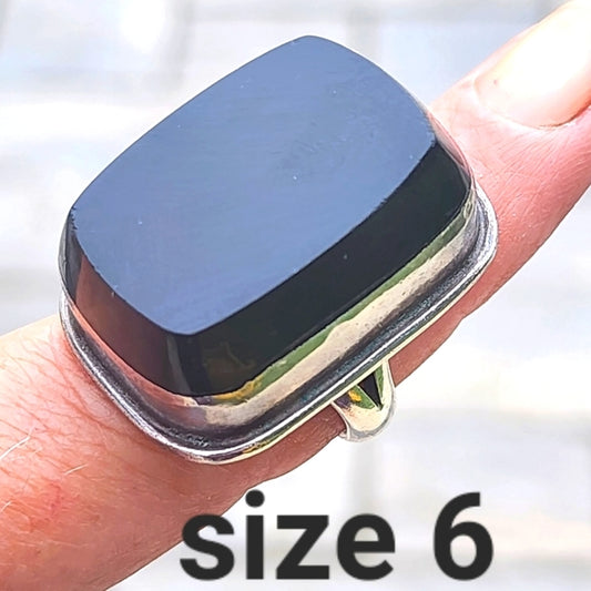 Huge sterling silver statement ring black onyx made in Mexico size 6