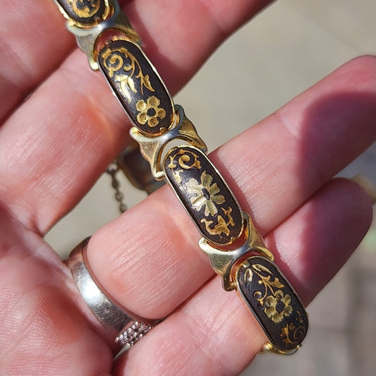 Vintage Damascene bracelet with floral design