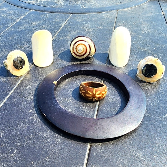 Lot of organic jewelry bone wood mother of pearl shell rings and bracelet