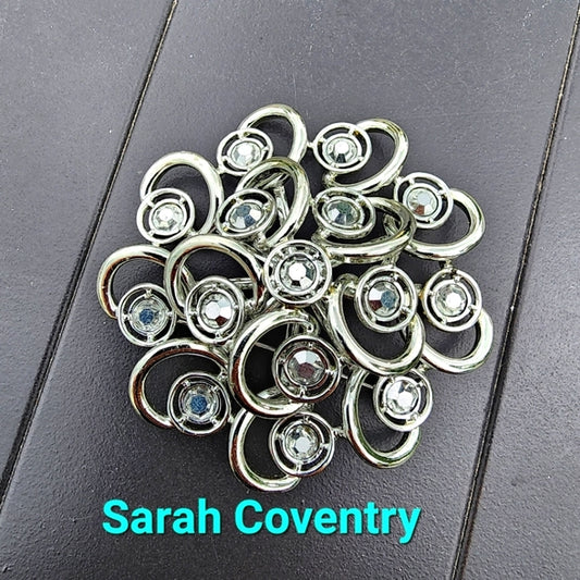 Sarah Coventry vintage Celestial ice rhinestone brooch  pin jewelry silver tone