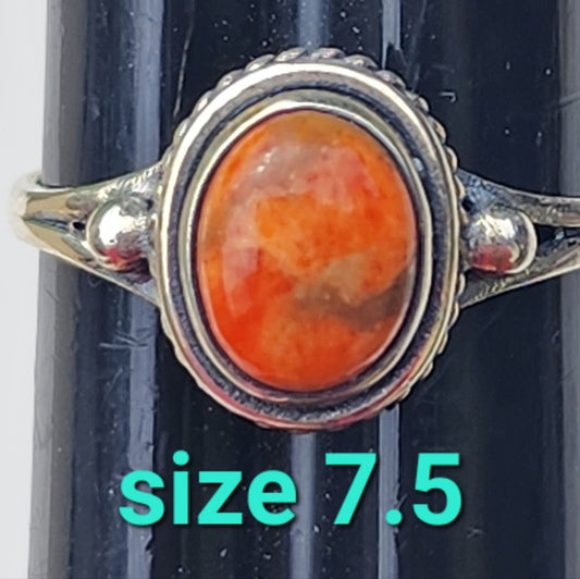 Sterling silver ring with orange stone size 7.5