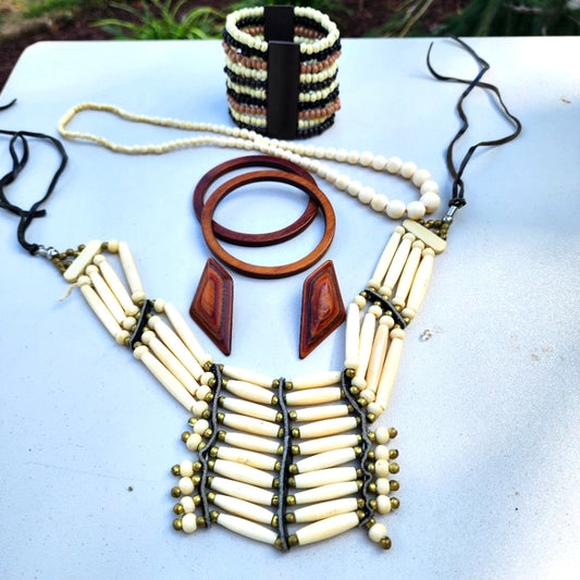 Lot of organic jewelry Wood bone Native American necklace bracelets earrings