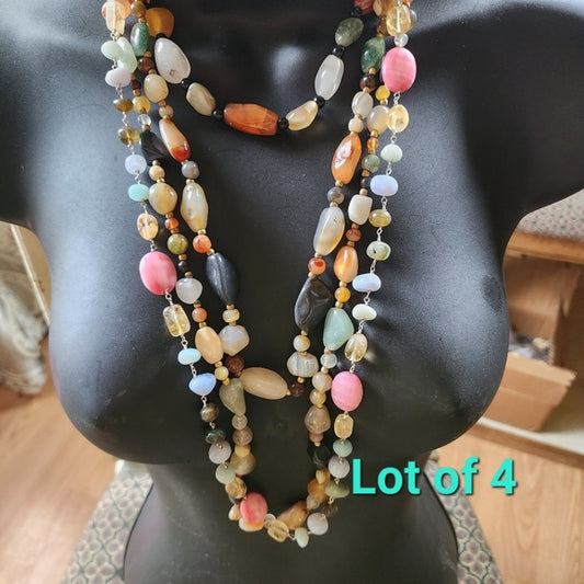 Lot of 4 beggar beads semi-precious polish Stone necklaces vintage to now silver