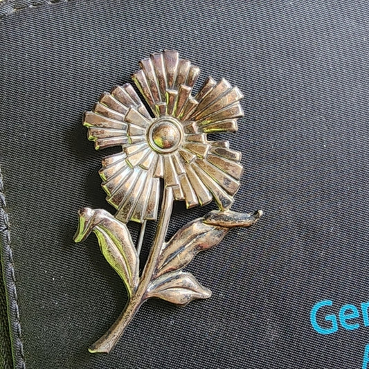 Signed SB sterling silver flower pin brooch vintage