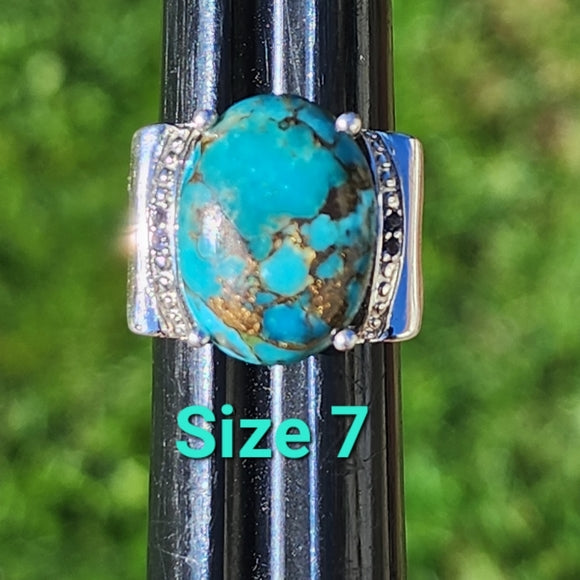 Karis STS beautiful Turquoise Ring with side Stones clear and purple size 7