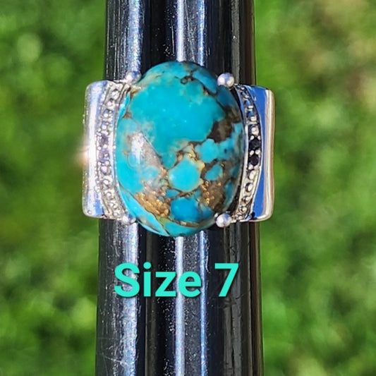 Karis STS beautiful Turquoise Ring with side Stones clear and purple size 7