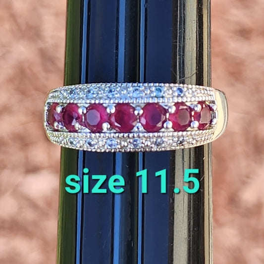 Sterling silver ruby ring size 11.5 possibly diamonds wedding engagement band