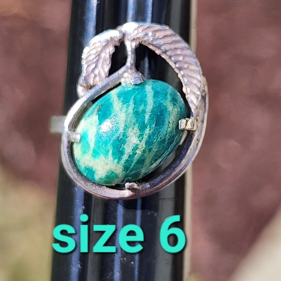 Vintage sterling silver ring size 6 Amazonite stone Danish finish Baltic states