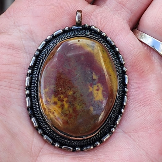 Nice chunky tan and brown pendant for necklace jewelry boho unisex