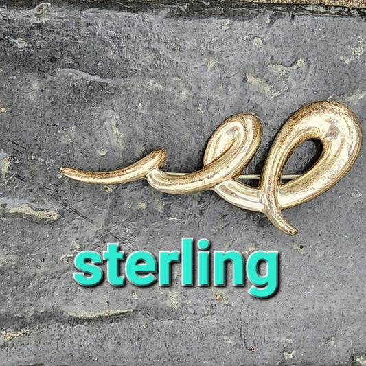 Swirly puffy modernist sterling silver scarf pin brooch