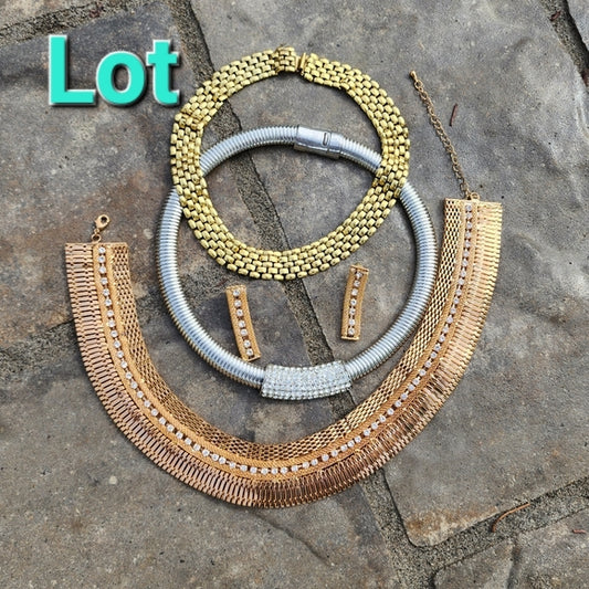 Costume fashion jewelry lot necklaces chokers rhinestones earring set tonic