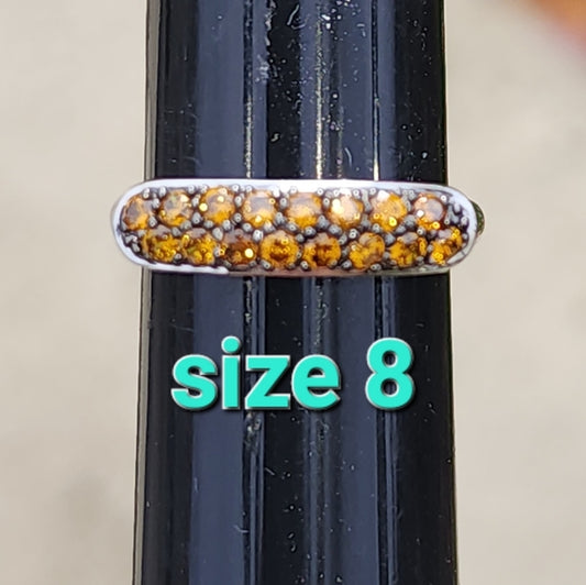 Designer signed sterling silver ring by Meda size 8 orange yellow gemstones
