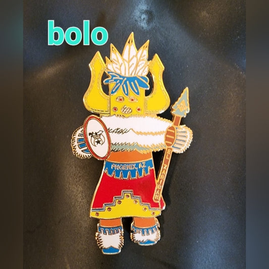 Native American enamel Shriners bolo Clip gold accent Phoenix Arizona EL Zaribah