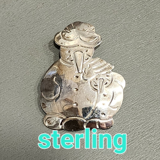 Mexico sterling silver snowman with baby Frosty brooch pendant pin