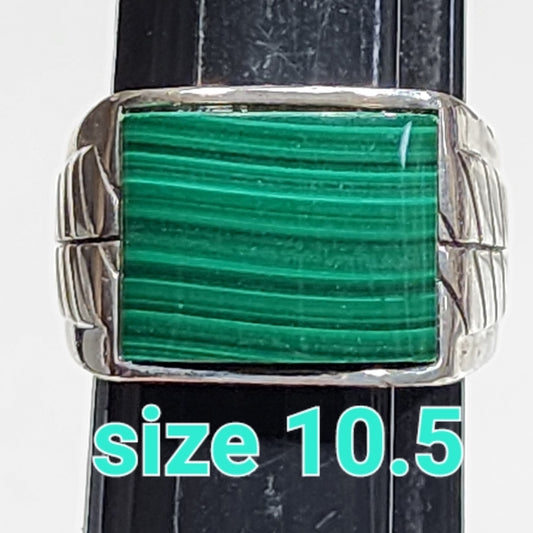 Sterling silver heavy malachite ring by T&C size 10.5 Southwestern unisex
