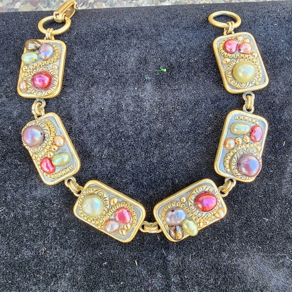 Designer Michal Golan vintage faux pearl bracelet costume jewelry