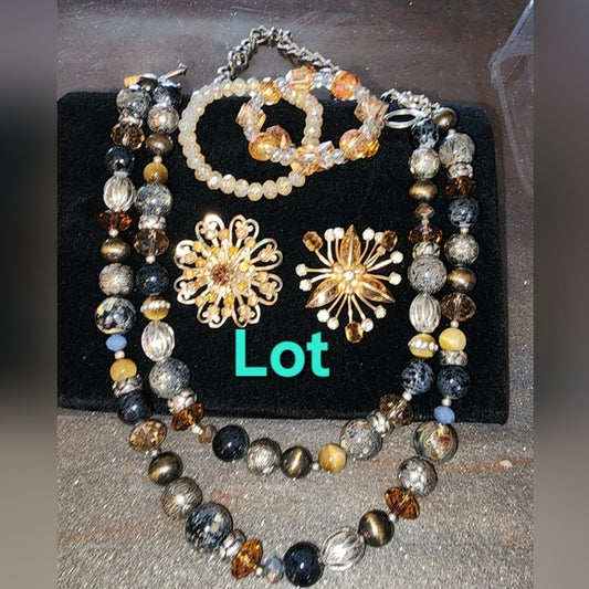 Fashion costume jewelry art glass Aurora, borealis beads brooches necklace lot