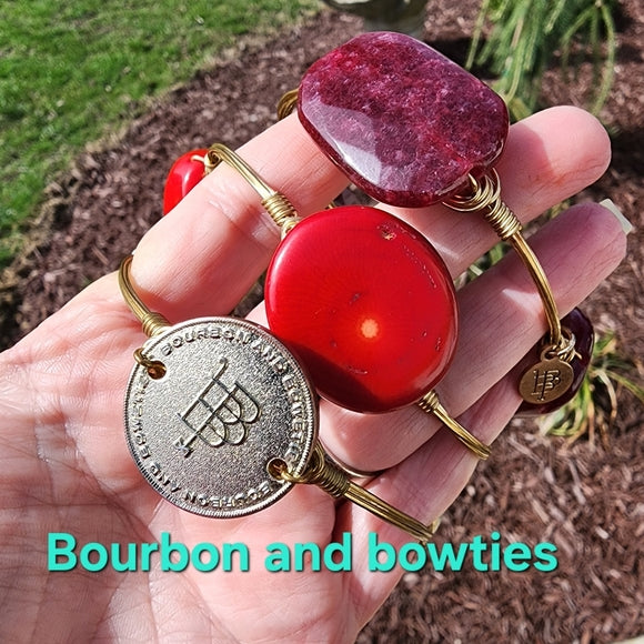 Bourbon and bowties jewelry lot 3 bracelets  red agate Gold tone  maroon stones