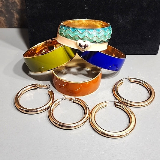 Costume fashion jewelry lot bracelets J crew enamel gold tone Hoop earrings
