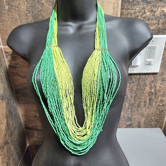 Jewelry spring into summer Layered green beaded glass long necklace