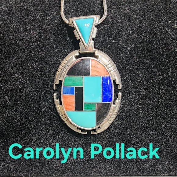 Carolyn Pollack Relios Sterling silver inlay necklace pendant turquoise Onyx