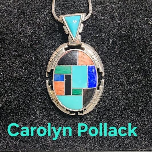 Carolyn Pollack Relios Sterling silver inlay necklace pendant turquoise Onyx