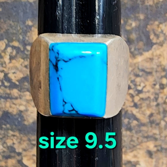 Sterling silver turquoise heavy quality ring size 9.5  vintage jewelry unisex