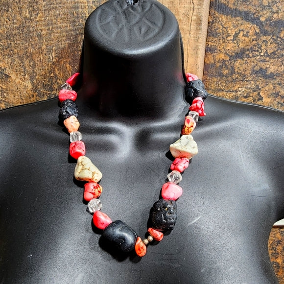 Big chunky semi Precious gemstones pink black white stones