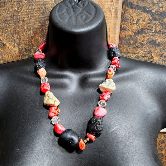 Big chunky semi Precious gemstones pink black white stones