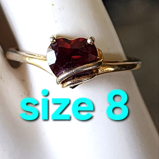 Sterling silver gold vermeil red stone heart ring size 8