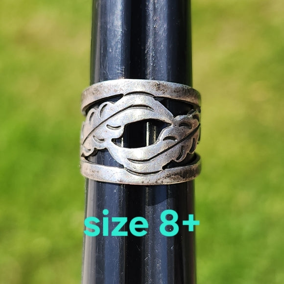 Vintage sterling silver mexico leaf wide ring size 8 & up adjustable signed MLM