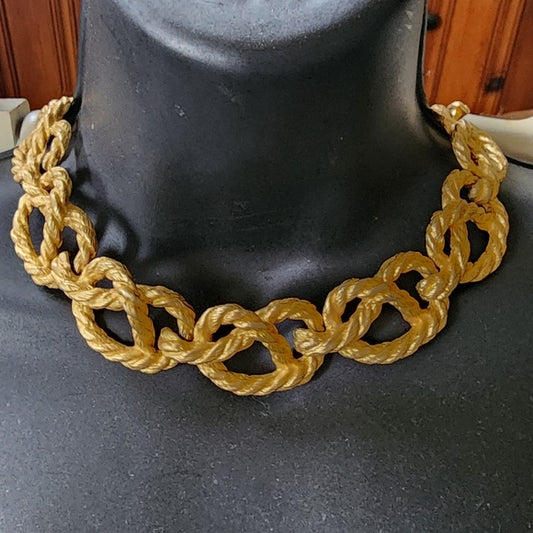 Statement rope knot pretzel choker collar bib necklace gold tone jewelry
