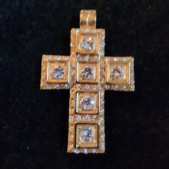 Fashion costume jewelry rhinestone cross pendant for necklace gold tone
