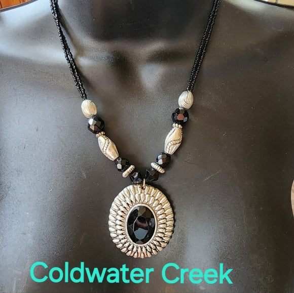 Coldwater Creek fashion costume jewelry black beaded pendant necklace