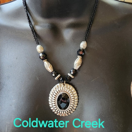 Coldwater Creek fashion costume jewelry black beaded pendant necklace