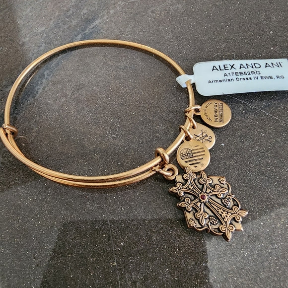 Alex and Ani gold tone Armenian cross bangle bracelet 2017 w original tag